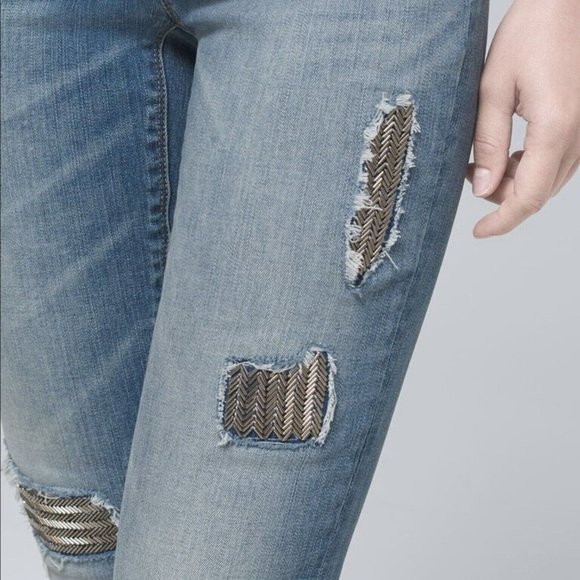 White House Black Market High Rise Straight Jeans Sz 2 Petite(2P) Beaded - Picture 3 of 16